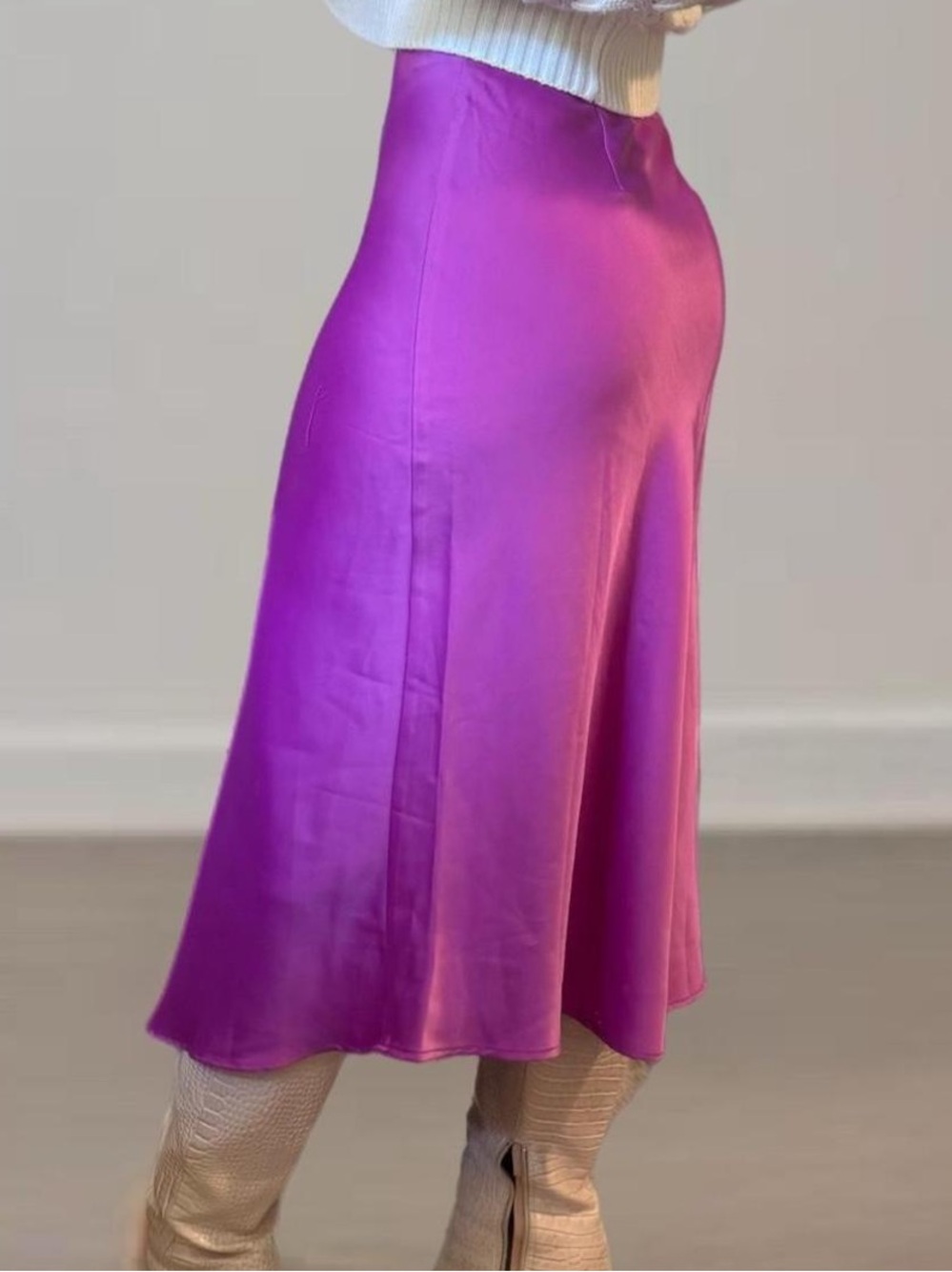 Purple Satin Midi Slip Skirt - Elegant & Versatile